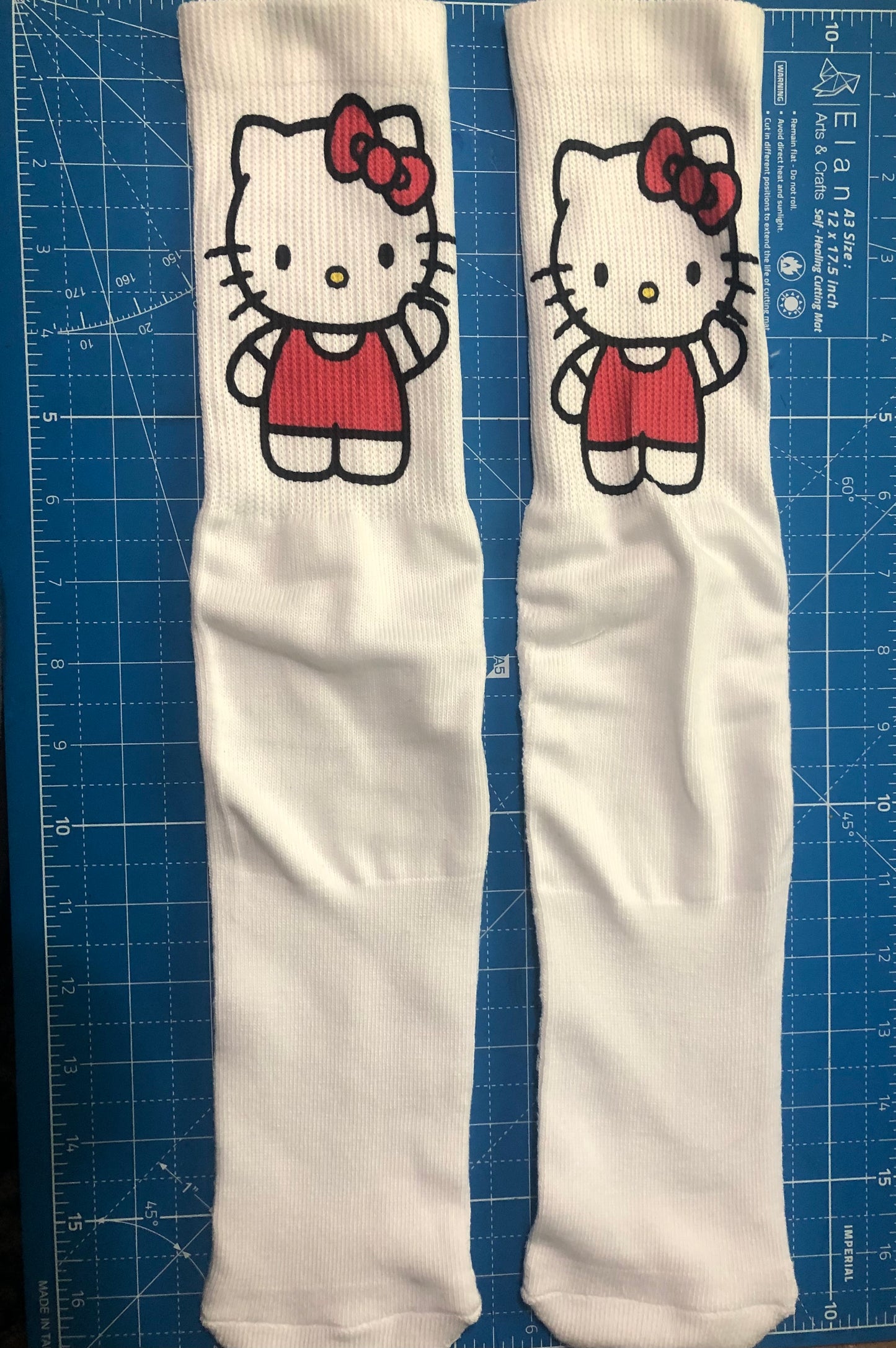Pink Kitty White Crew Socks