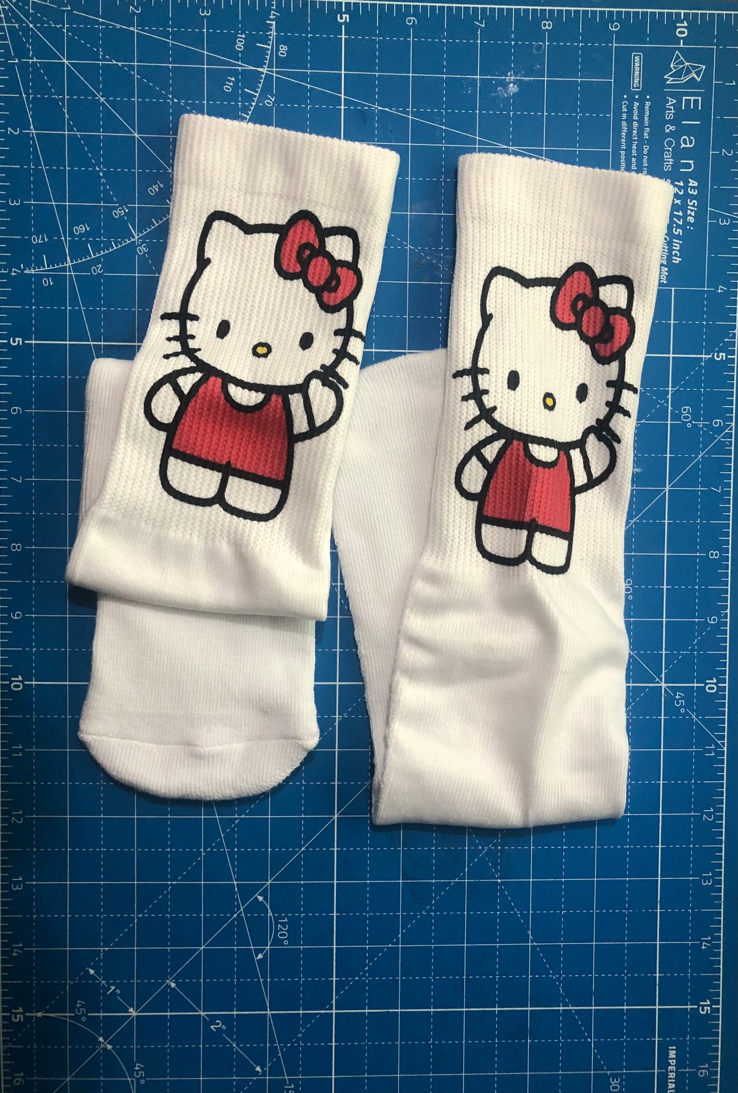 Pink Kitty White Crew Socks