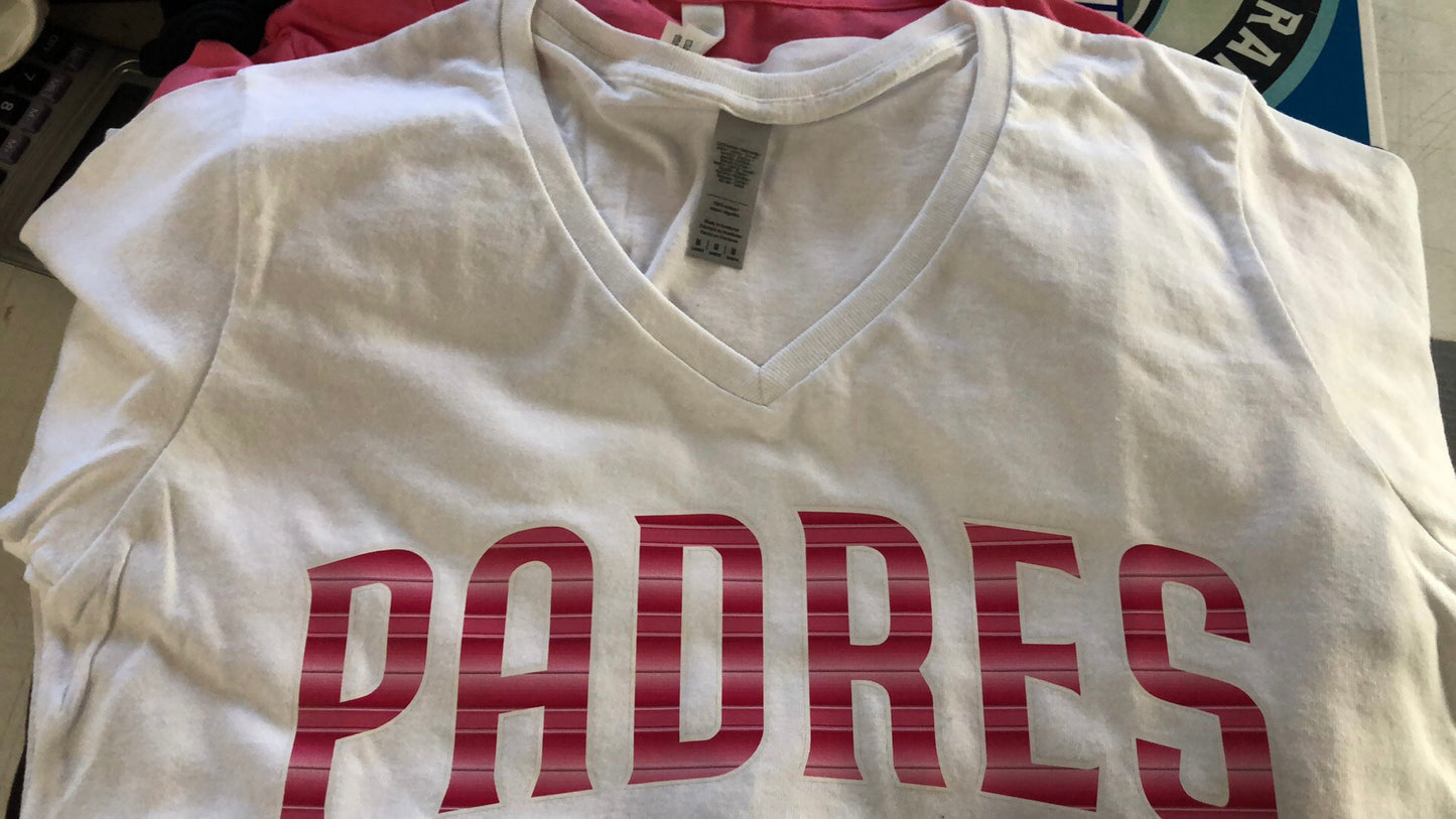 Ladies Pink Serape White Round Neck