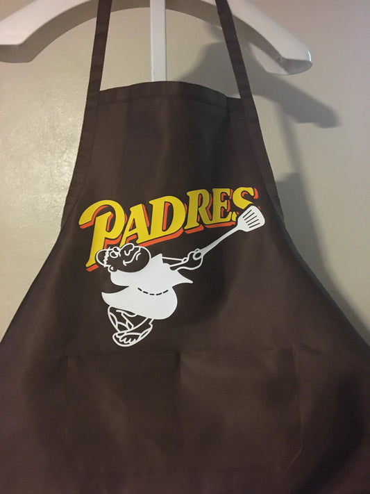 Friar with the spatula Padres apron