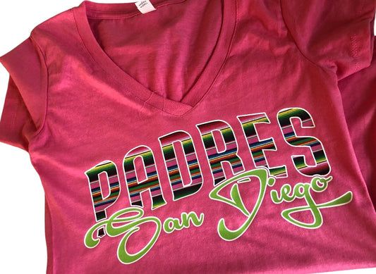 Sarape Padres  and green San Diego Hot Pink Women's V-Neck