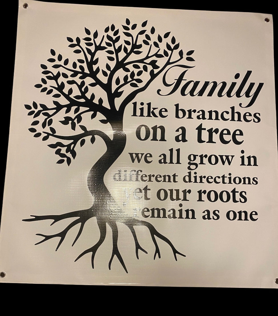 Family like branches on a tree we all grow in different directions yet our roots remain as one Banner