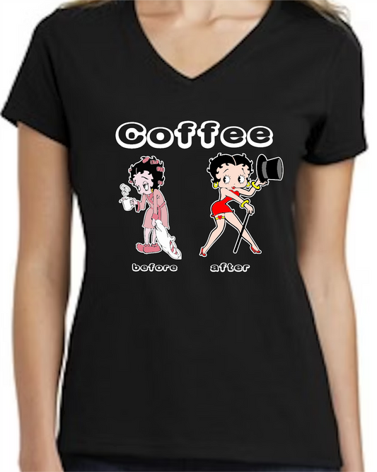 Before N After Coffee Ladies V-neck Shirt